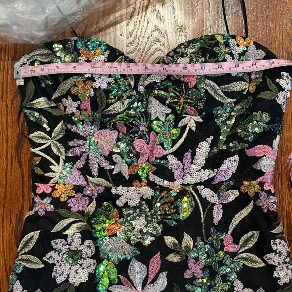 Mac Duggal Spaghetti Strap Bustier Embroidered Applique floral sequin Gown Sz 6 - Picture 14 of 16